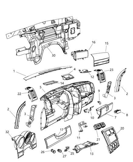 2009 Dodge Nitro Instrument Panel & Structure Diagram