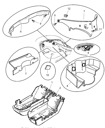 1997 Dodge Viper Carpet, Front And Rear Diagram