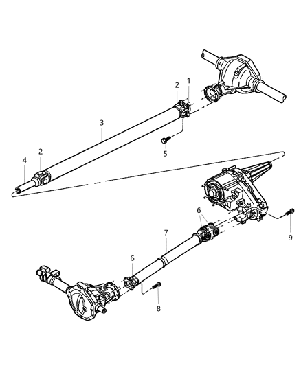 2000 Dodge Dakota Propeller Shaft - Front & Rear Diagram