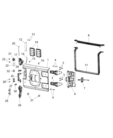 2019 Jeep Wrangler WEATHERST-Swing Gate To Body Diagram for 68271740AE