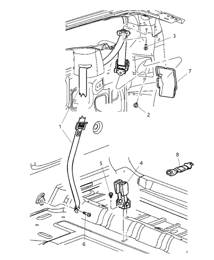 2004 Dodge Durango Seat Belts, Third Row Diagram