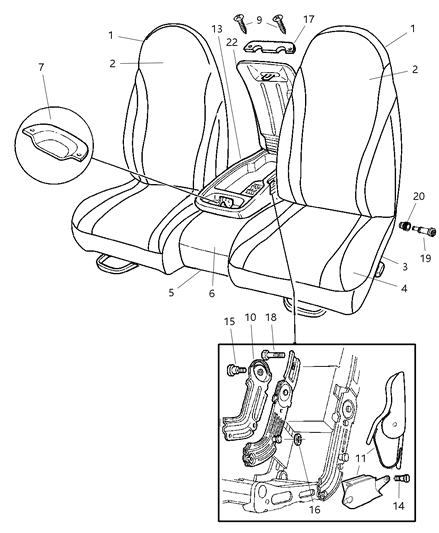 2001 Dodge Dakota Front Seat Cushion Cover Diagram for TG281L5AA