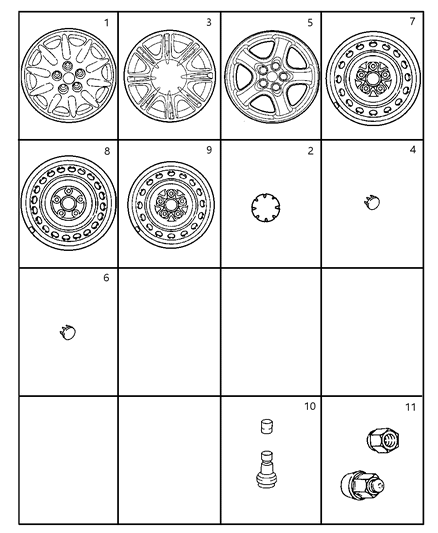 1999 Dodge Stratus Wheels & Hardware Diagram