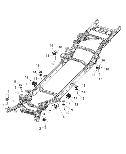 2021 Ram 1500 ISOLATOR-Body Hold Down Diagram for 68487215AA