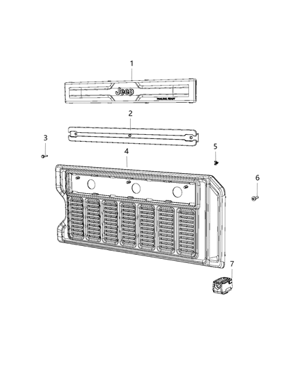 2018 Jeep Wrangler Panel-Swing Gate Trim Diagram for 6BM40TX7AA