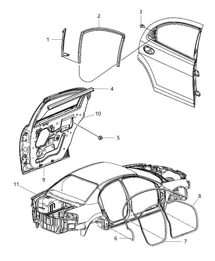 2006 Chrysler Sebring Weatherstrips - Rear Door Diagram