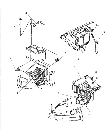 2000 Dodge Ram 2500 Regular Cab Battery Tray & Cables Diagram