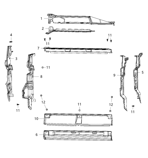 2021 Jeep Compass Radiator Seals, Shields, & Baffles Diagram