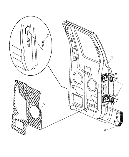 2000 Dodge Ram 1500 Door-Rear Door Diagram for 55274962AB