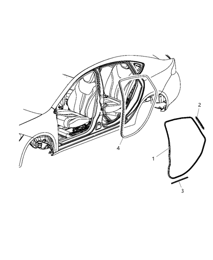 2015 Dodge Dart Weatherstrips - Rear Door Diagram