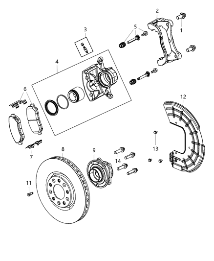 2014 Dodge Dart Front Disc Brake Pad Kit Diagram for 68233857AB