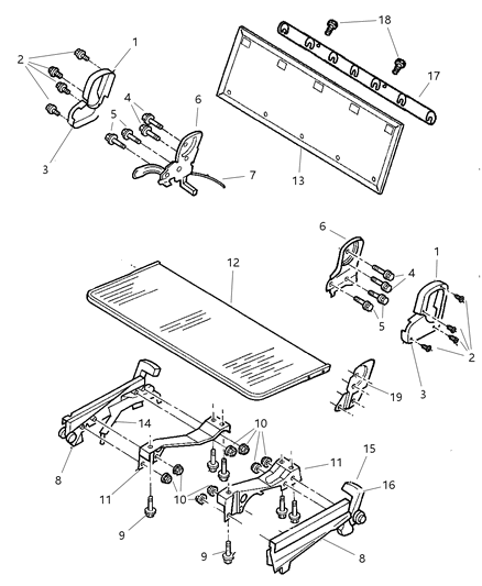 2007 Dodge Caravan Third Seat - Bench - Attaching Parts Diagram