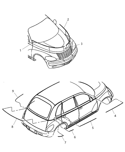 2003 Chrysler PT Cruiser Molding-Front Door Diagram for 5303625AA