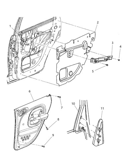 2001 Chrysler PT Cruiser Door Panels - Rear Diagram