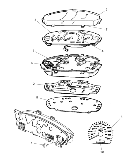 1997 Dodge Neon Cluster, Instrument Panel Diagram