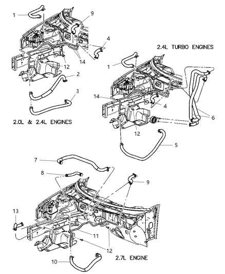 2001 Chrysler Sebring Sedan & Convertible Plumbing - Heater Diagram
