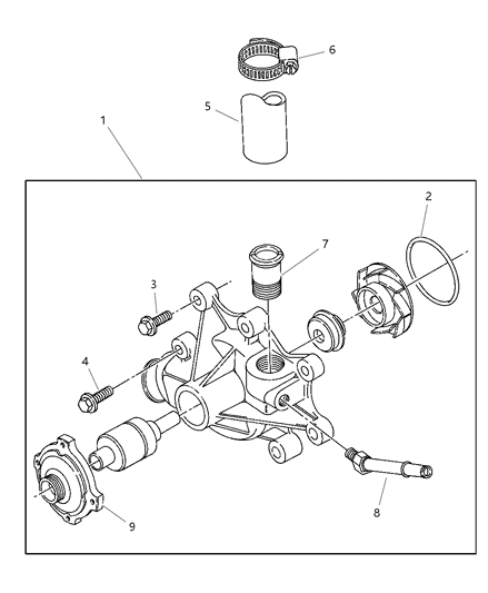 1998 Dodge Ram 1500 Water Pump Compatible Diagram for 53021074AB