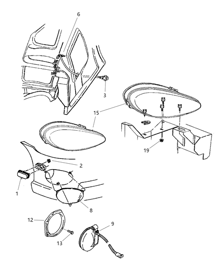 1999 Dodge Viper Lamps & Wiring - Front Diagram