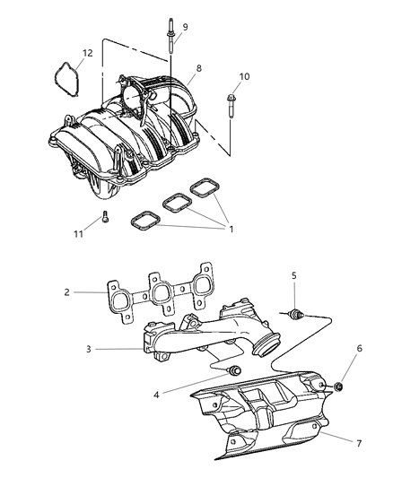 2005 Dodge Dakota Manifolds - Intake & Exhaust Diagram 1