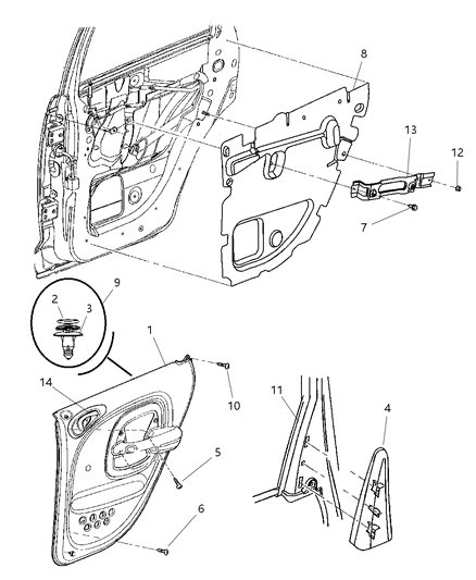 2008 Chrysler PT Cruiser Panel-Rear Door Trim Diagram for 1ES861KAAB