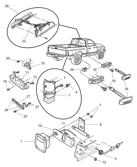 2002 Dodge Ram 3500 Lamp-High Mounted Stop Diagram for 55077262AB