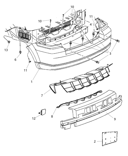 2010 Dodge Caliber ABSORBER-Rear Bumper FASCIA Diagram for 68002101AB