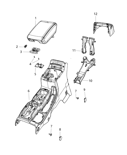 2021 Jeep Wrangler Floor Console, Front Diagram 1