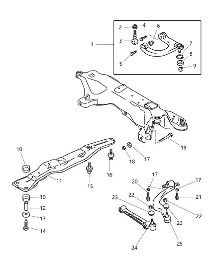 2000 Chrysler Sebring Coupe Front Suspension Arm & Related Parts Diagram