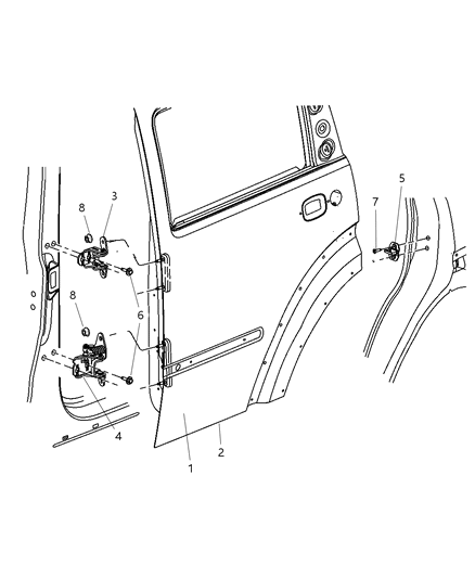 2012 Jeep Liberty Rear Door - Shell & Hinges Diagram
