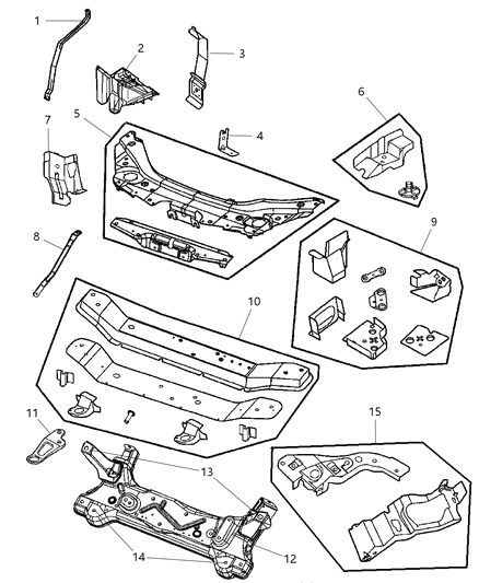 2003 Chrysler Sebring Sedan & Convertible Front Frame, Front Diagram 1