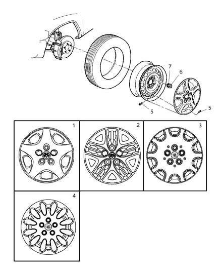 2003 Dodge Grand Caravan Covers & Caps, Wheel Diagram