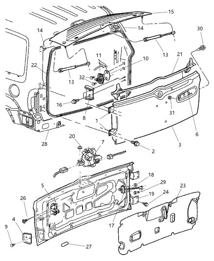 2002 Jeep Liberty Swing Gate, Latch, & Hinges Diagram