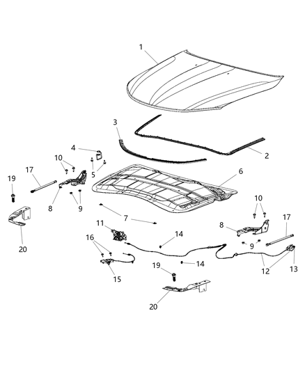 2015 Chrysler 200 Hood Panel Diagram for 68143614AA