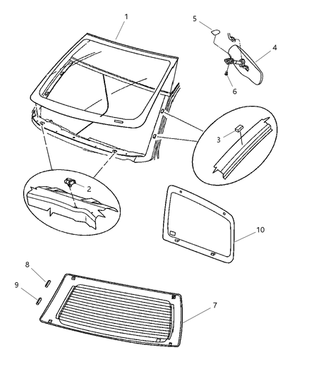 2005 Dodge Durango Windshield & Mirror - Rear Window Diagram