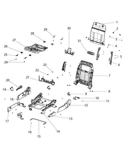 2016 Jeep Compass Adjusters, Recliners And Shields - Passenger Seat - Non Fold Flat Diagram