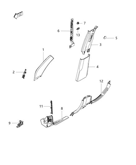 2015 Jeep Renegade Panel-A Pillar Diagram for 5VW19MS7AA