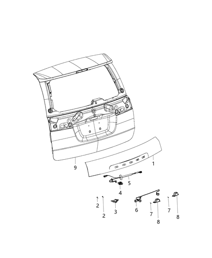 2018 Dodge Grand Caravan Lamps, Liftgate Handle, Rear Camera & License Diagram