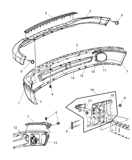 2006 Dodge Ram 3500 Front Bumper, Bright Diagram