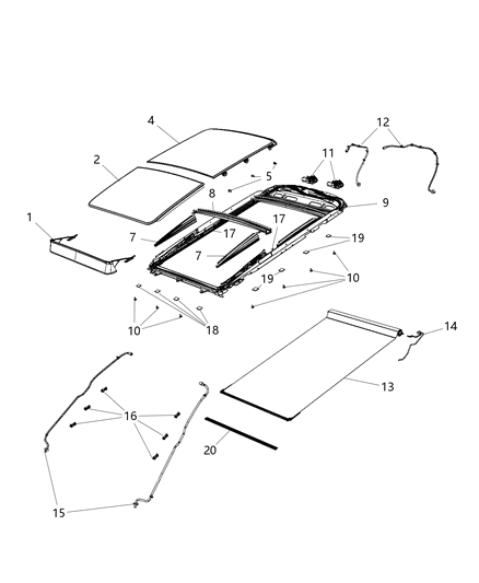 2015 Jeep Cherokee Bar-SUNSHADE Tension Diagram for 68194952AA