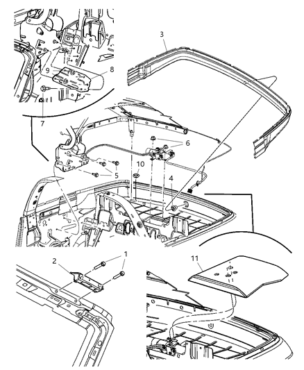 2007 Chrysler PT Cruiser Convertible Top - Attaching Parts Diagram