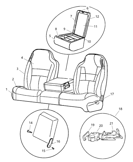 2000 Dodge Ram 1500 Box Bin ARMREST Gray Diagram for SS371C3AA