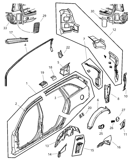 2004 Chrysler Pacifica Panel-Body Side Aperture Front Diagram for 5093831AA