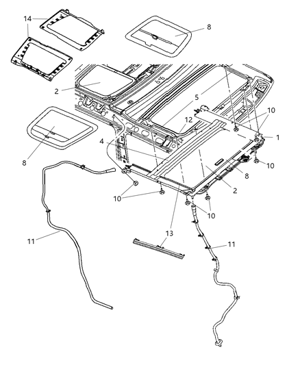 2008 Jeep Commander Sunroof Glass & Component Parts Diagram