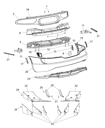 2016 Dodge Viper Rear Bumper Cover Diagram for 68195688AD