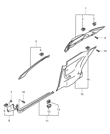 1999 Chrysler Sebring Coupe Panels - Mouldings & Scuff Plate Diagram