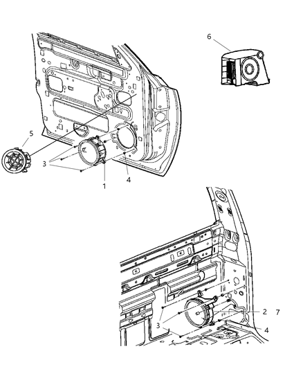 2007 Dodge Dakota Speaker H-Rear Diagram for 5KB681PAAI