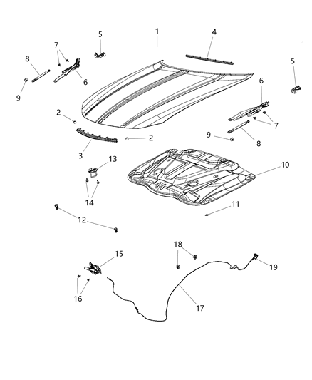 2016 Dodge Charger Hood & Related Parts Diagram 1