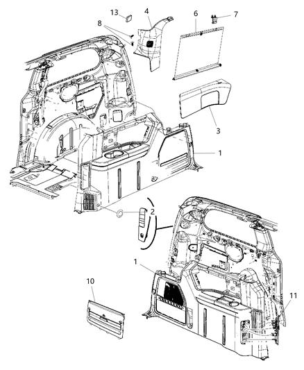 2008 Chrysler Town & Country Panel-Quarter Trim Diagram for ZR06ES3AD