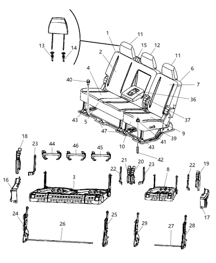 2006 Dodge Ram 3500 HEADREST-Rear Diagram for 1DQ081D5AA