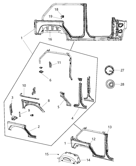 2017 Jeep Wrangler Rear Aperture (Quarter) Panel Diagram 2